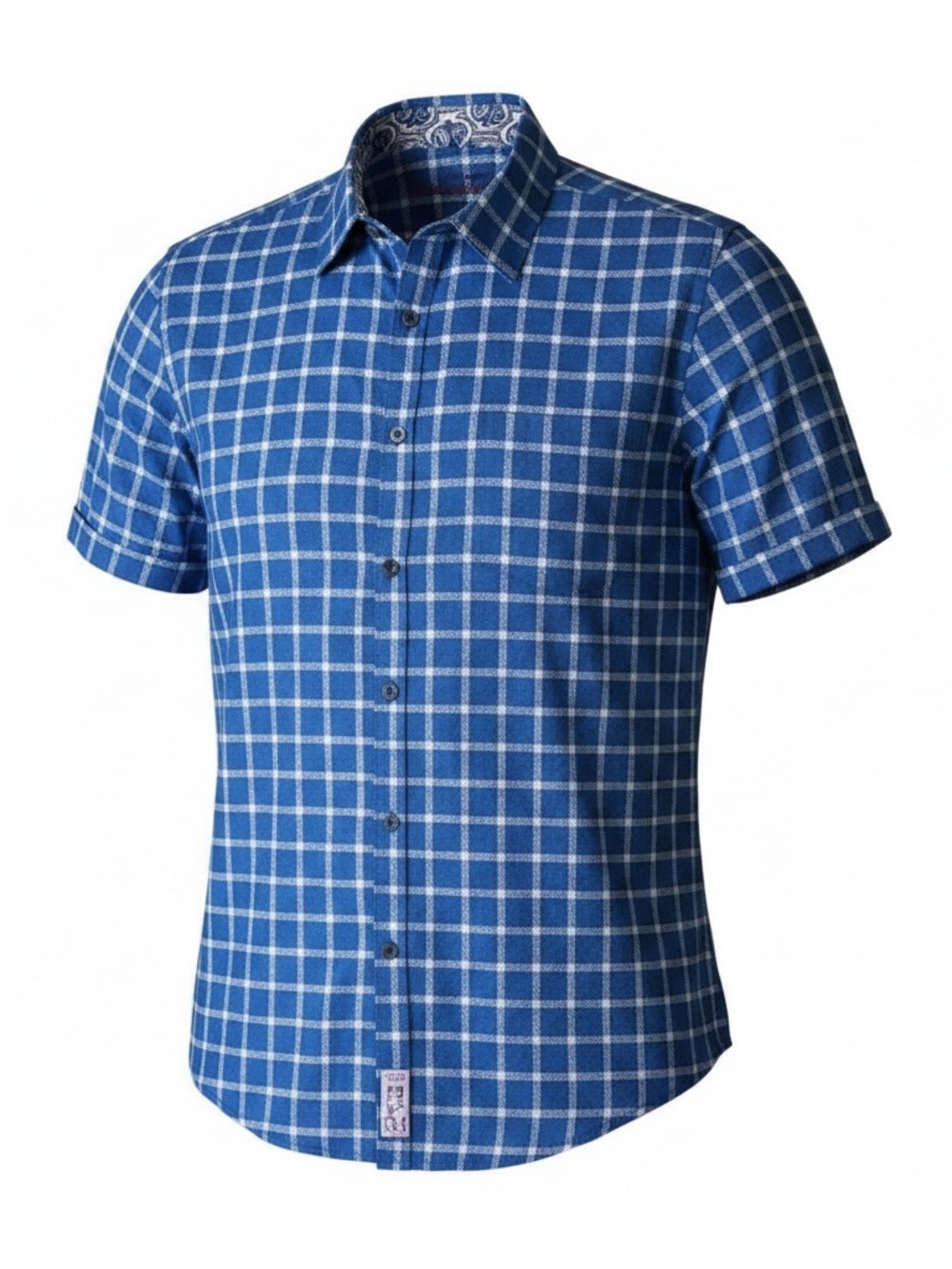 Robert Graham Blue Plaid Short Sleeve Button Front Shirt, Large
